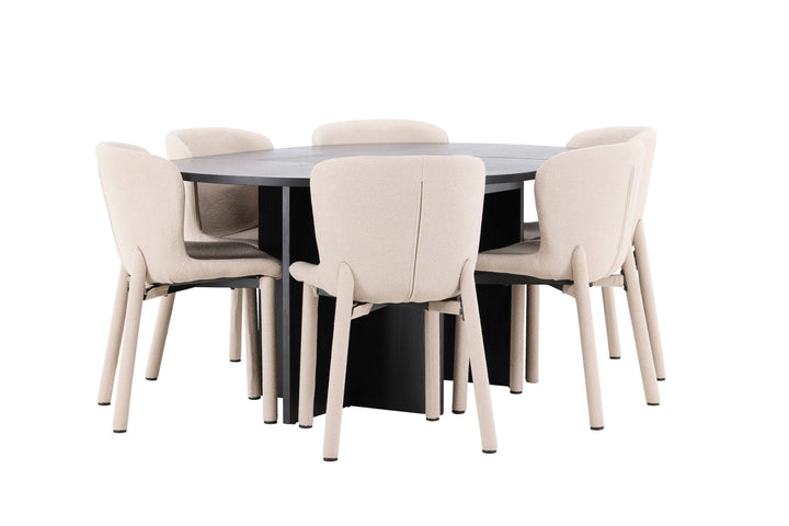 Venture Home Strada Table - Black with 6 Astoria Chair - Beige