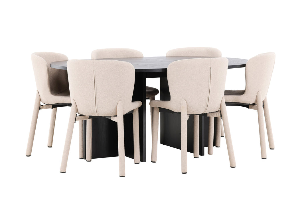Venture Home Strada Table - Black with 6 Astoria Chair - Beige