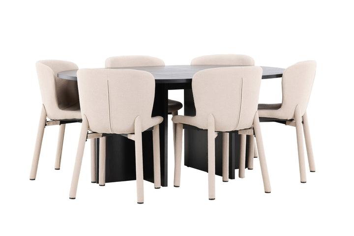Venture Home Strada Table - Black with 6 Astoria Chair - Beige