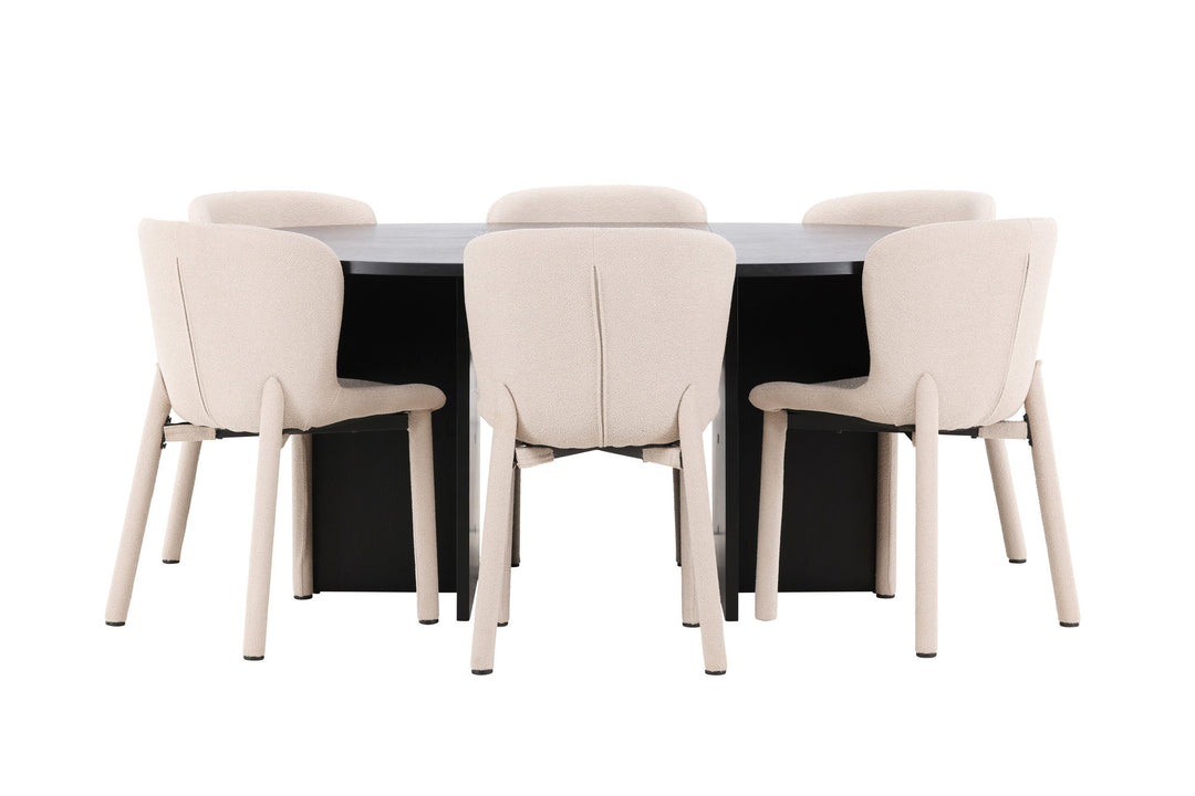 Venture Home Strada Table - Black with 6 Astoria Chair - Beige