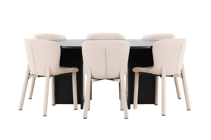 Venture Home Strada Table - Black with 6 Astoria Chair - Beige