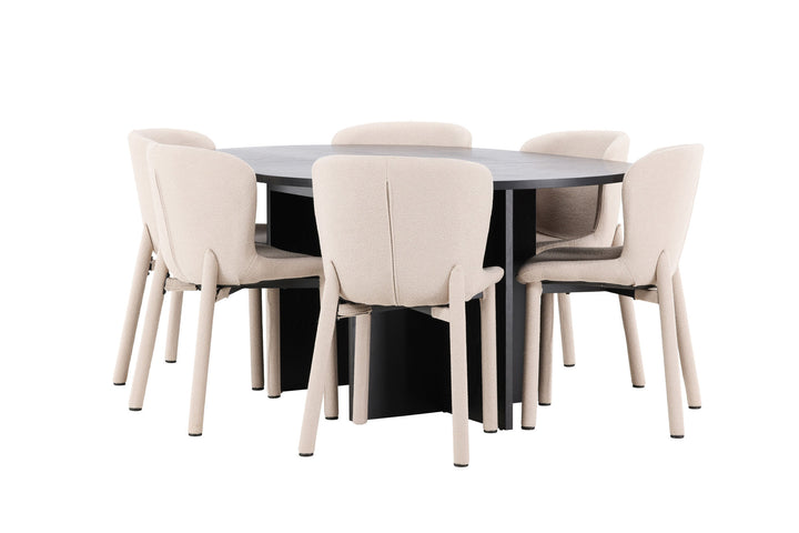 Venture Home Strada Table - Black with 6 Astoria Chair - Beige