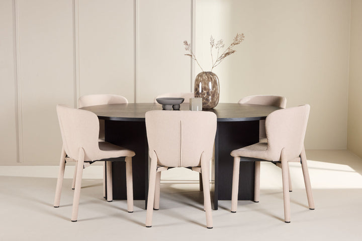Venture Home Strada Table - Black with 6 Astoria Chair - Beige