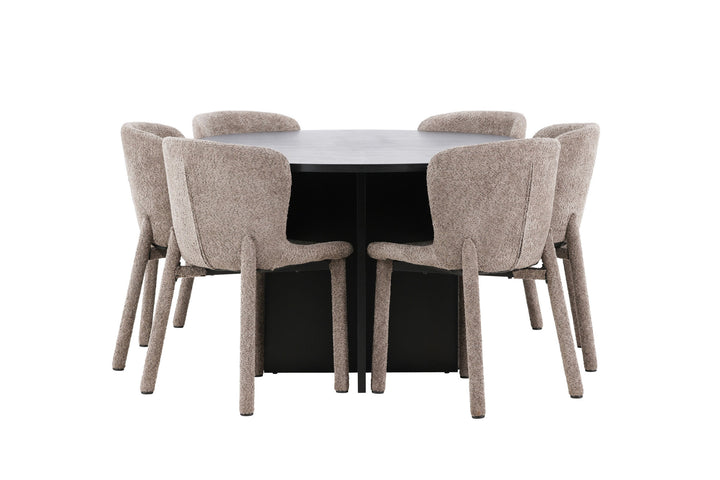 Venture Home Strada Table - Black with 6 Astoria Chair - Brown