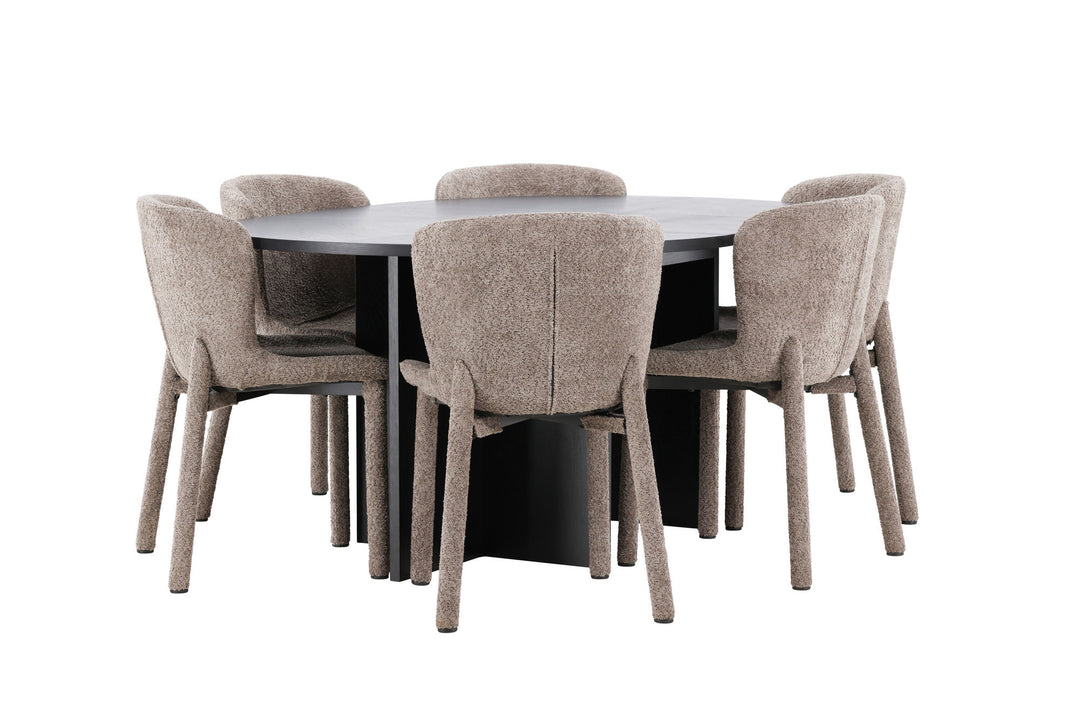 Venture Home Strada Table - Black with 6 Astoria Chair - Brown