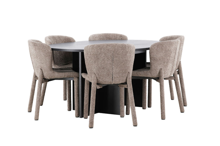 Venture Home Strada Table - Black with 6 Astoria Chair - Brown