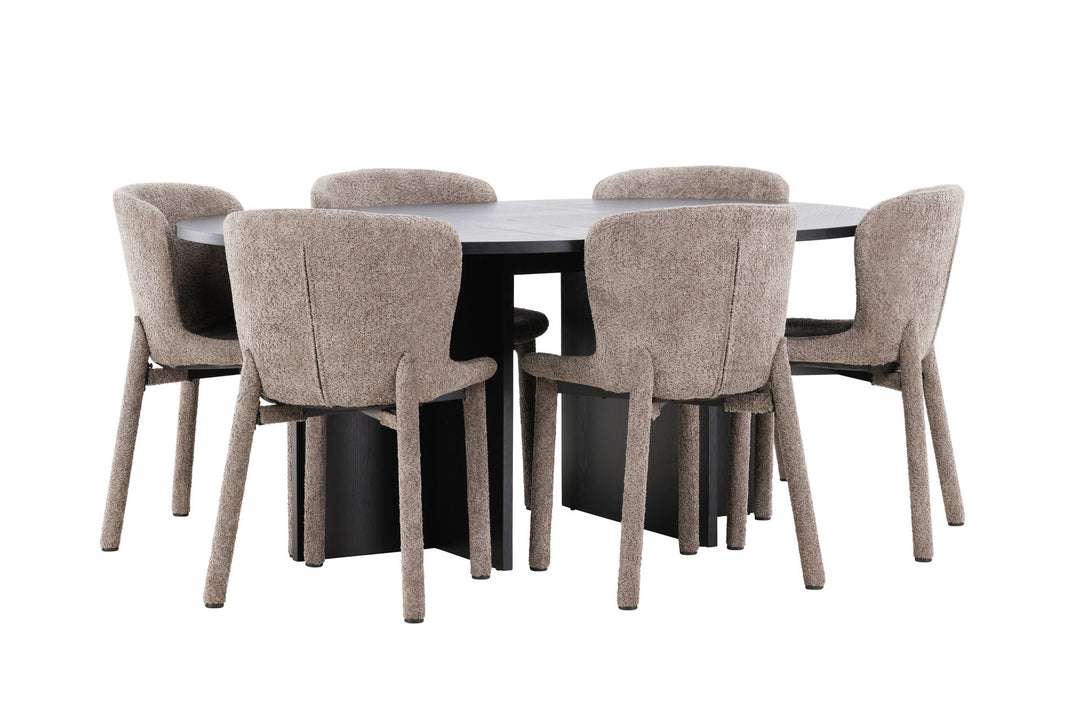 Venture Home Strada Table - Black with 6 Astoria Chair - Brown
