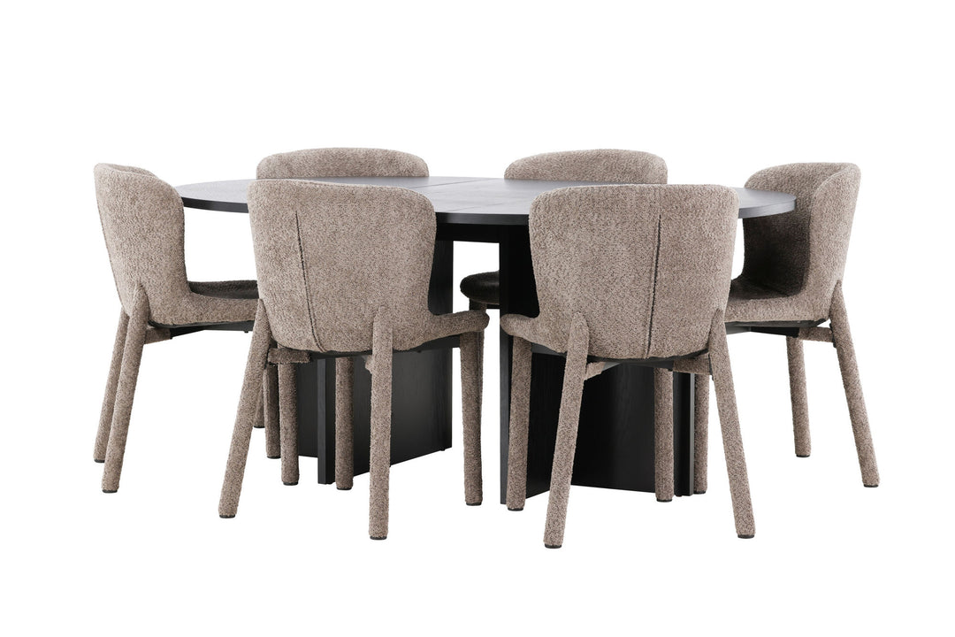Venture Home Strada Table - Black with 6 Astoria Chair - Brown