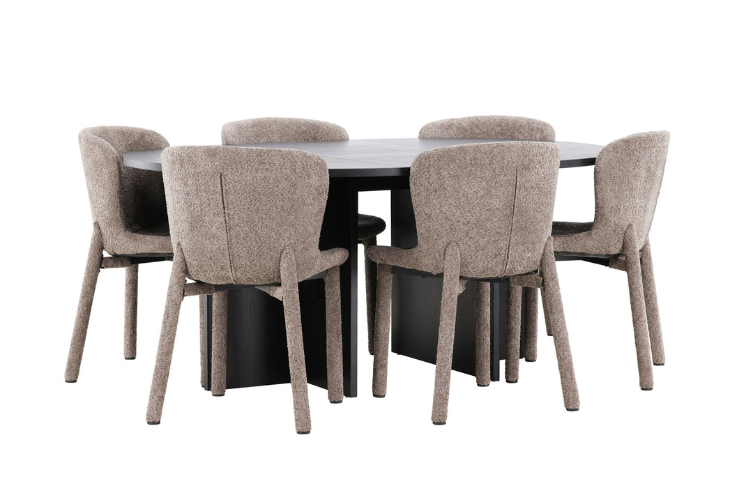 Venture Home Strada Table - Black with 6 Astoria Chair - Brown