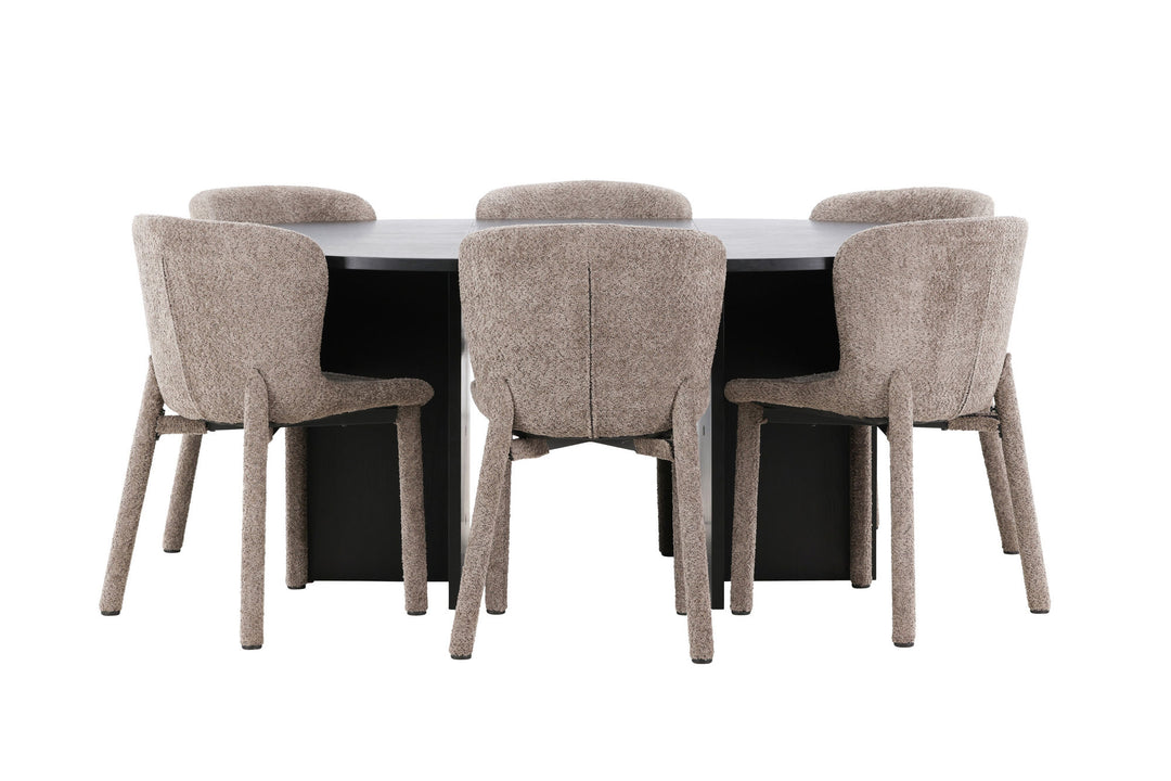 Venture Home Strada Table - Black with 6 Astoria Chair - Brown