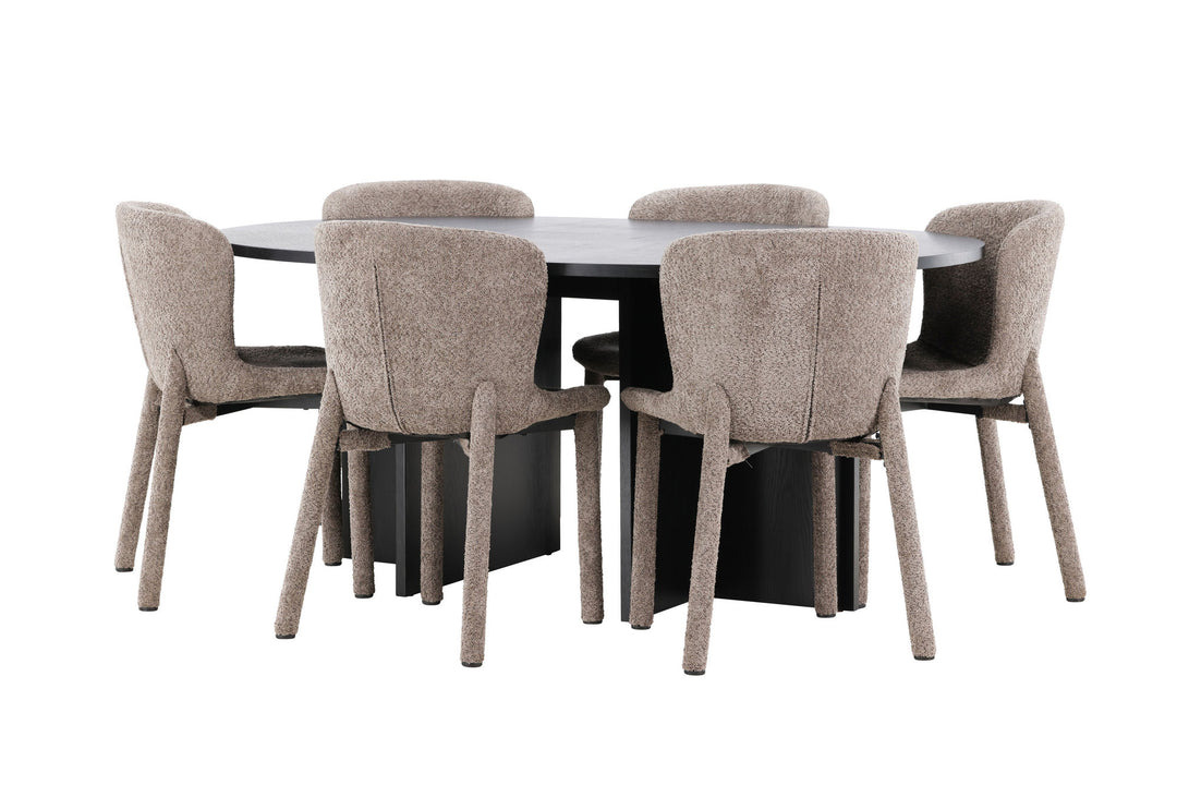 Venture Home Strada Table - Black with 6 Astoria Chair - Brown