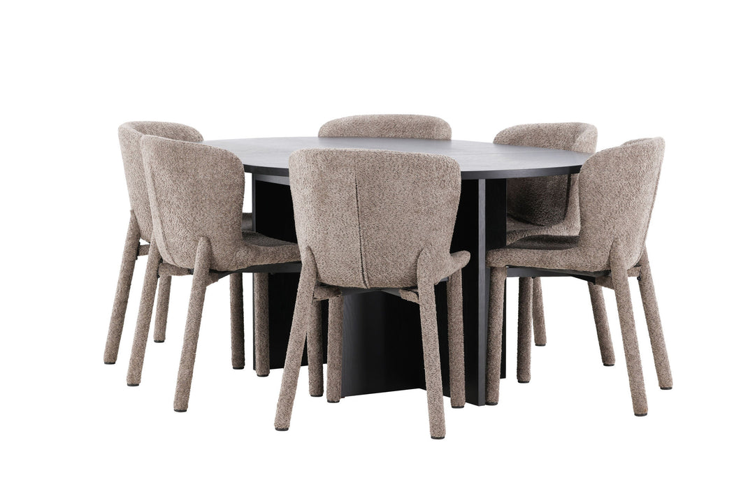 Venture Home Strada Table - Black with 6 Astoria Chair - Brown