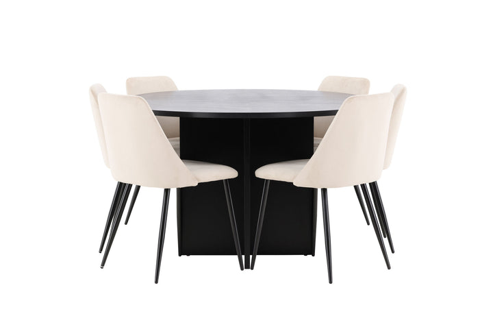 Venture Home Strada Table - Black with 6 Night Chair - Black / Beige