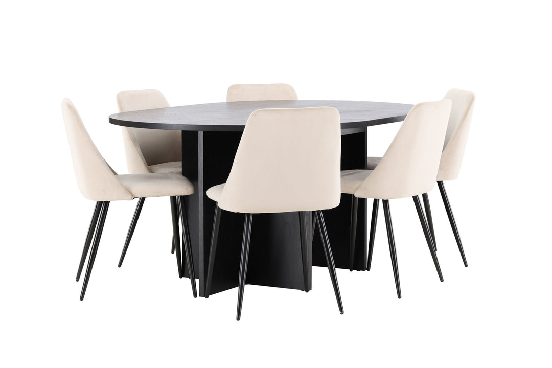 Venture Home Strada Table - Black with 6 Night Chair - Black / Beige