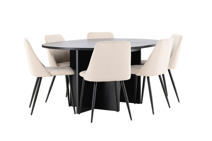 Venture Home Strada Table - Black with 6 Night Chair - Black / Beige