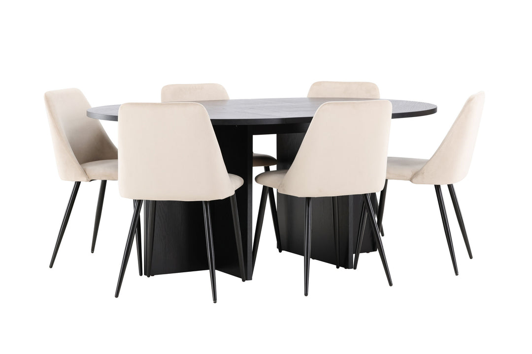 Venture Home Strada Table - Black with 6 Night Chair - Black / Beige
