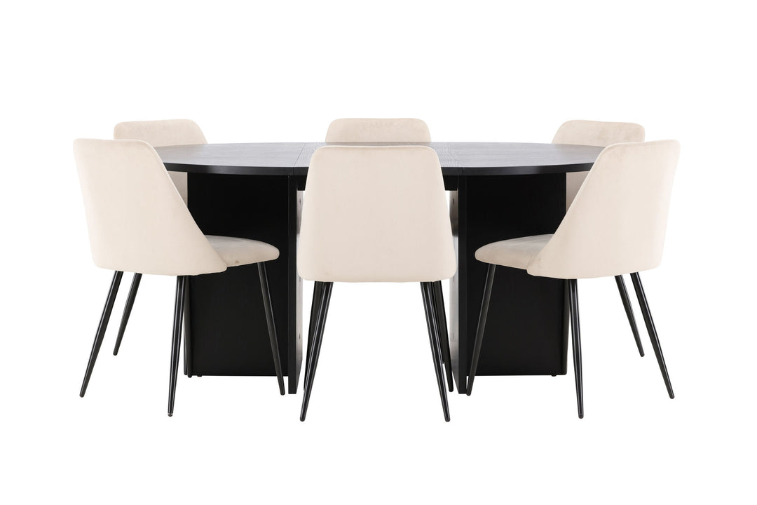 Venture Home Strada Table - Black with 6 Night Chair - Black / Beige