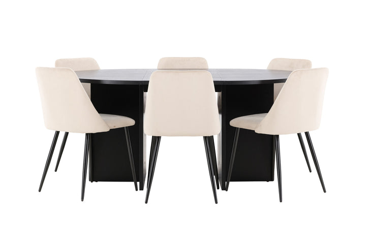 Venture Home Strada Table - Black with 6 Night Chair - Black / Beige