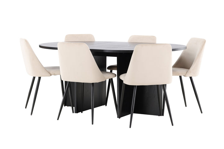 Venture Home Strada Table - Black with 6 Night Chair - Black / Beige