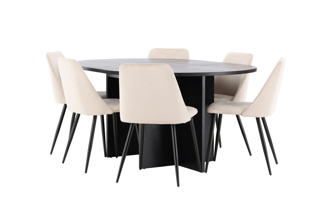 Venture Home Strada Table - Black with 6 Night Chair - Black / Beige