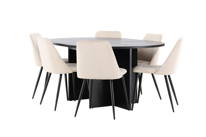 Venture Home Strada Table - Black with 6 Night Chair - Black / Beige