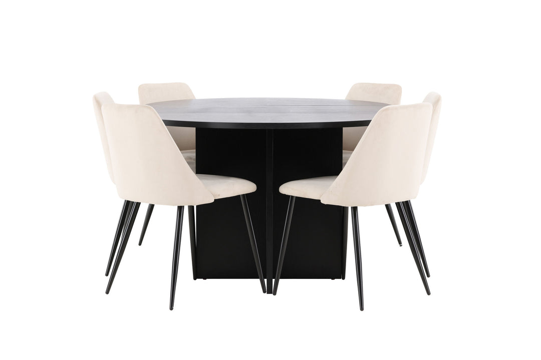 Venture Home Strada Table - Black with 6 Night Chair - Black / Beige