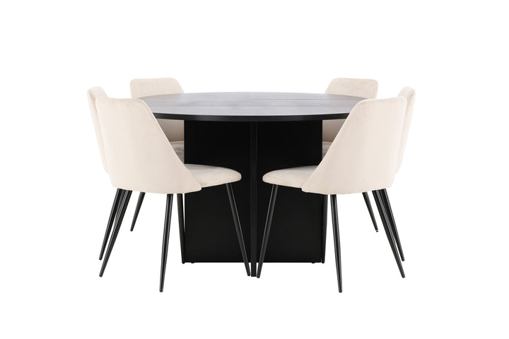Venture Home Strada Table - Black with 6 Night Chair - Black / Beige