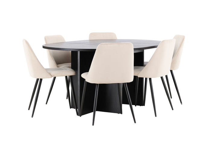 Venture Home Strada Table - Black with 6 Night Chair - Black / Beige