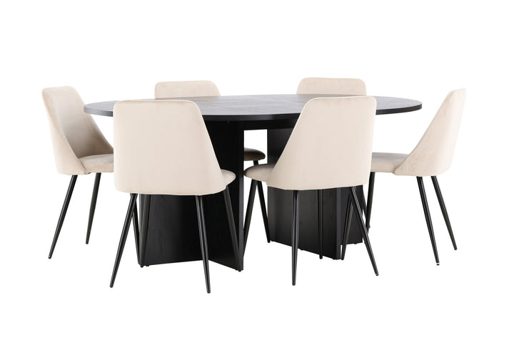 Venture Home Strada Table - Black with 6 Night Chair - Black / Beige