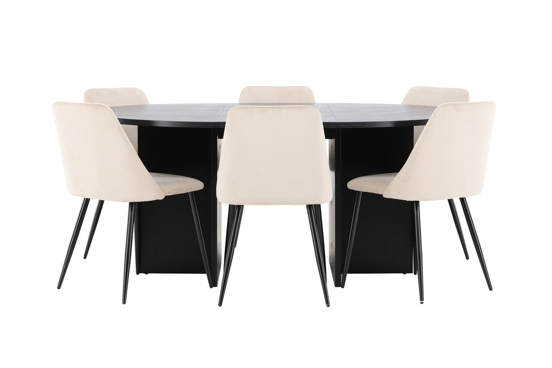 Venture Home Strada Table - Black with 6 Night Chair - Black / Beige