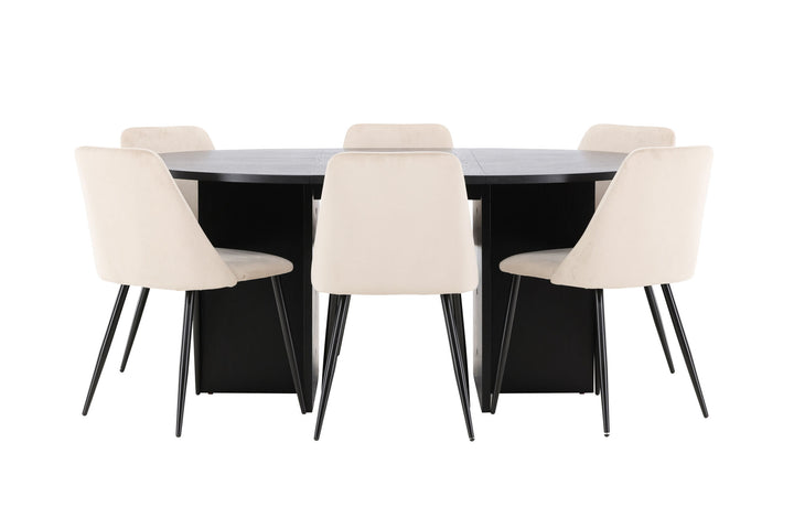 Venture Home Strada Table - Black with 6 Night Chair - Black / Beige