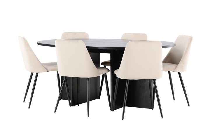 Venture Home Strada Table - Black with 6 Night Chair - Black / Beige
