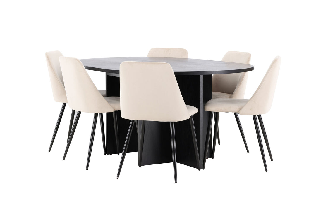 Venture Home Strada Table - Black with 6 Night Chair - Black / Beige