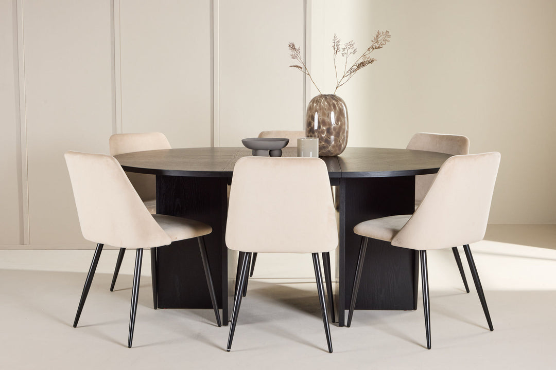 Venture Home Strada Table - Black with 6 Night Chair - Black / Beige