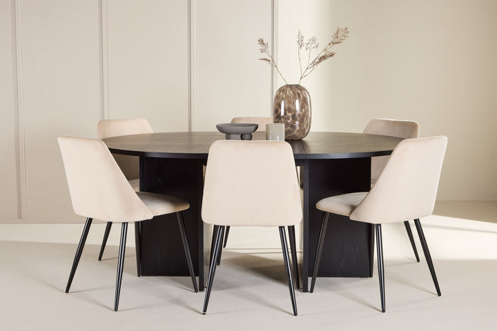 Venture Home Strada Table - Black with 6 Night Chair - Black / Beige