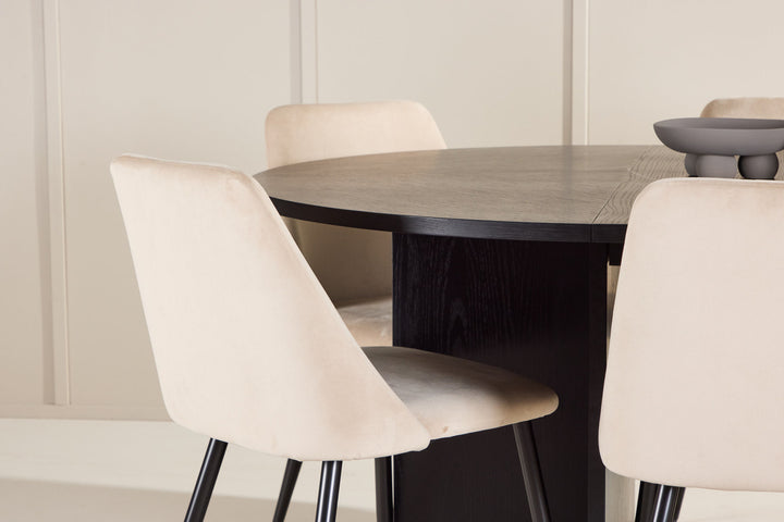 Venture Home Strada Table - Black with 6 Night Chair - Black / Beige
