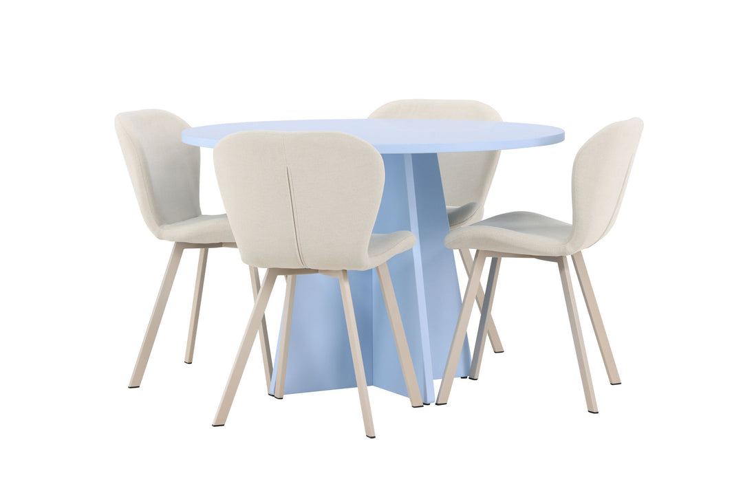 Venture Home Bootcut Table - Baby Blue with 4 Lilja Chair - Beige