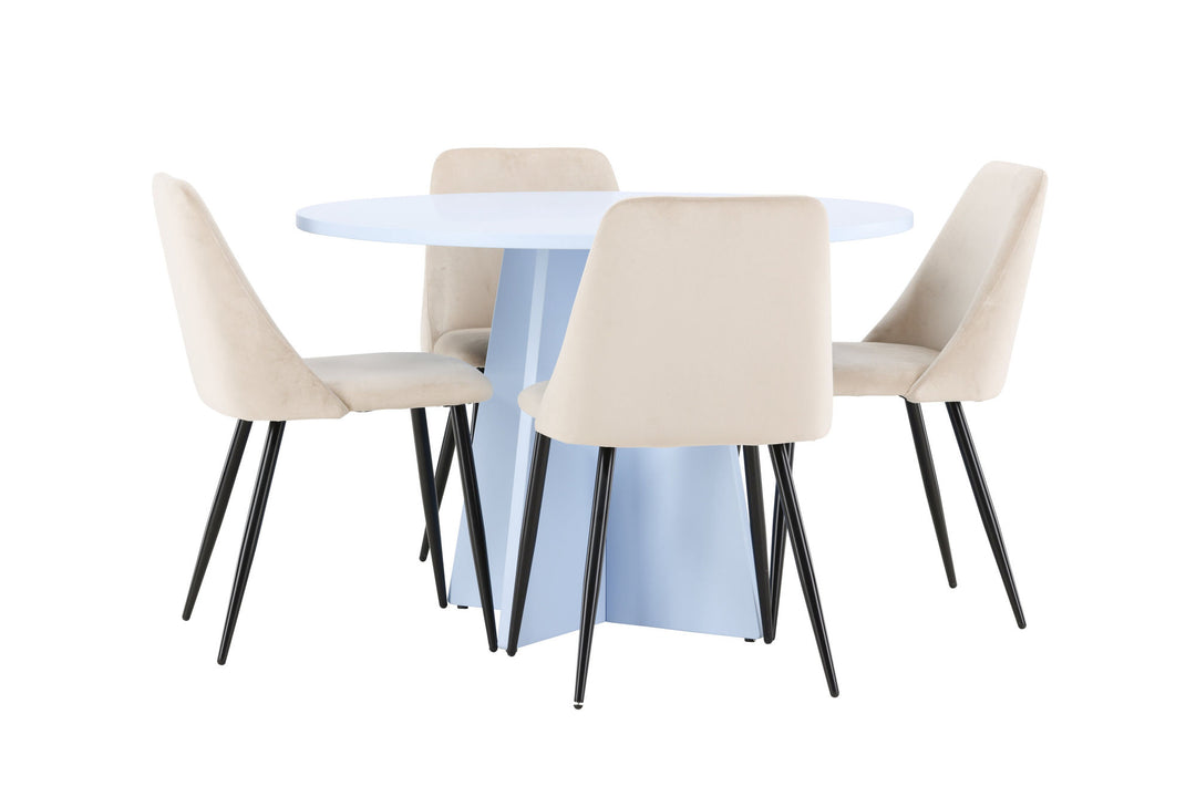 Venture Home Bootcut Table - Baby Blue with 4 Night Chair - Black / Beige