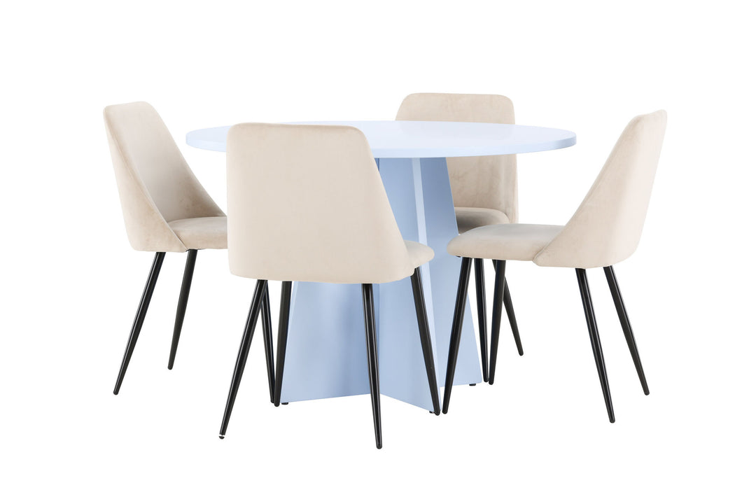 Venture Home Bootcut Table - Baby Blue with 4 Night Chair - Black / Beige