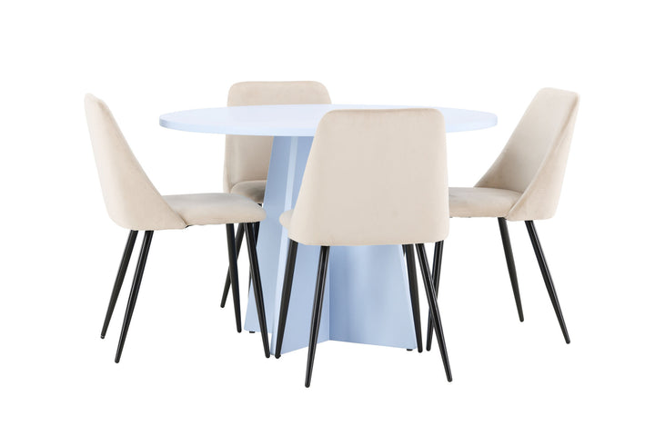 Venture Home Bootcut Table - Baby Blue with 4 Night Chair - Black / Beige