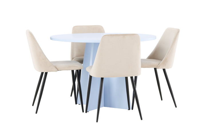Venture Home Bootcut Table - Baby Blue with 4 Night Chair - Black / Beige