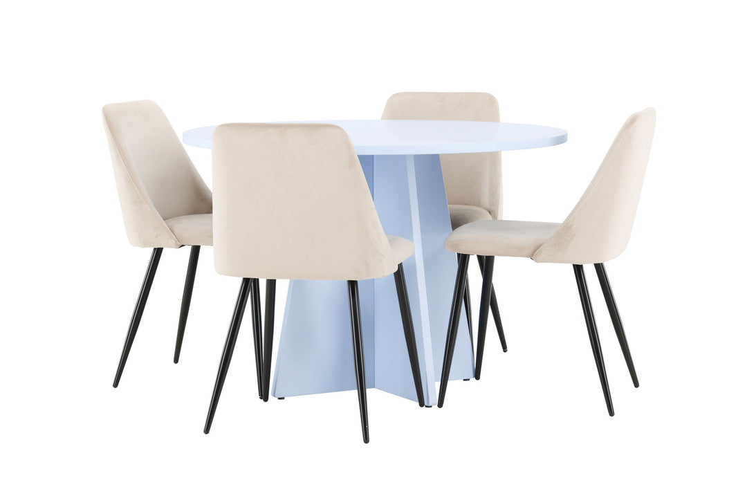 Venture Home Bootcut Table - Baby Blue with 4 Night Chair - Black / Beige