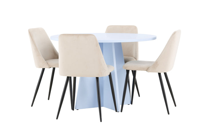 Venture Home Bootcut Table - Baby Blue with 4 Night Chair - Black / Beige