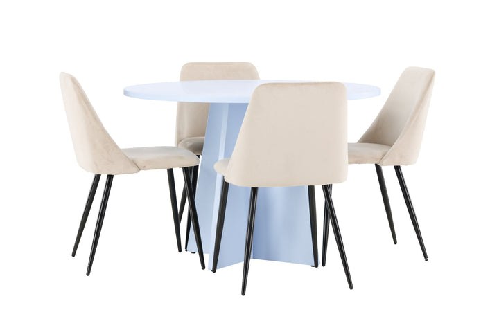 Venture Home Bootcut Table - Baby Blue with 4 Night Chair - Black / Beige