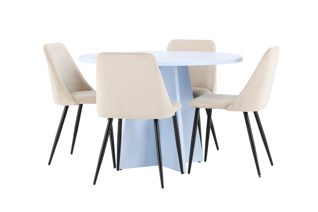 Venture Home Bootcut Table - Baby Blue with 4 Night Chair - Black / Beige