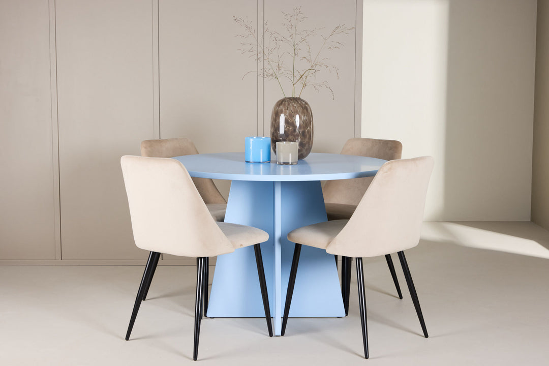 Venture Home Bootcut Table - Baby Blue with 4 Night Chair - Black / Beige