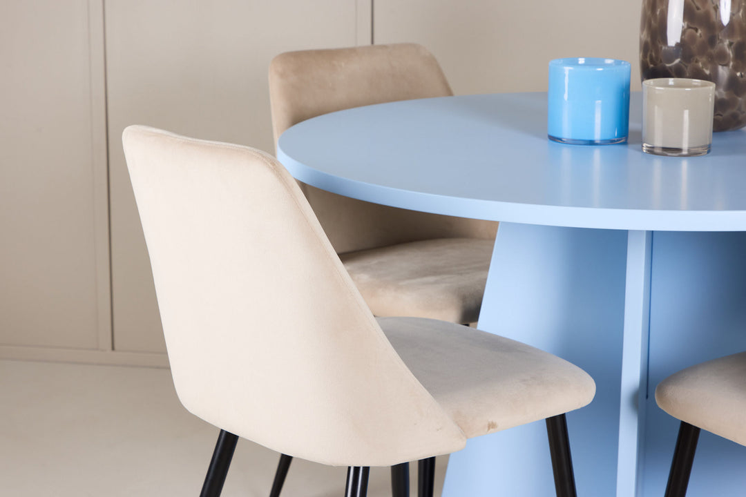 Venture Home Bootcut Table - Baby Blue with 4 Night Chair - Black / Beige