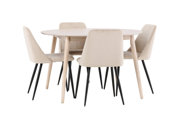 Venture Home Flora Table - Whitewash with 4 Night Chair - Black / Beige