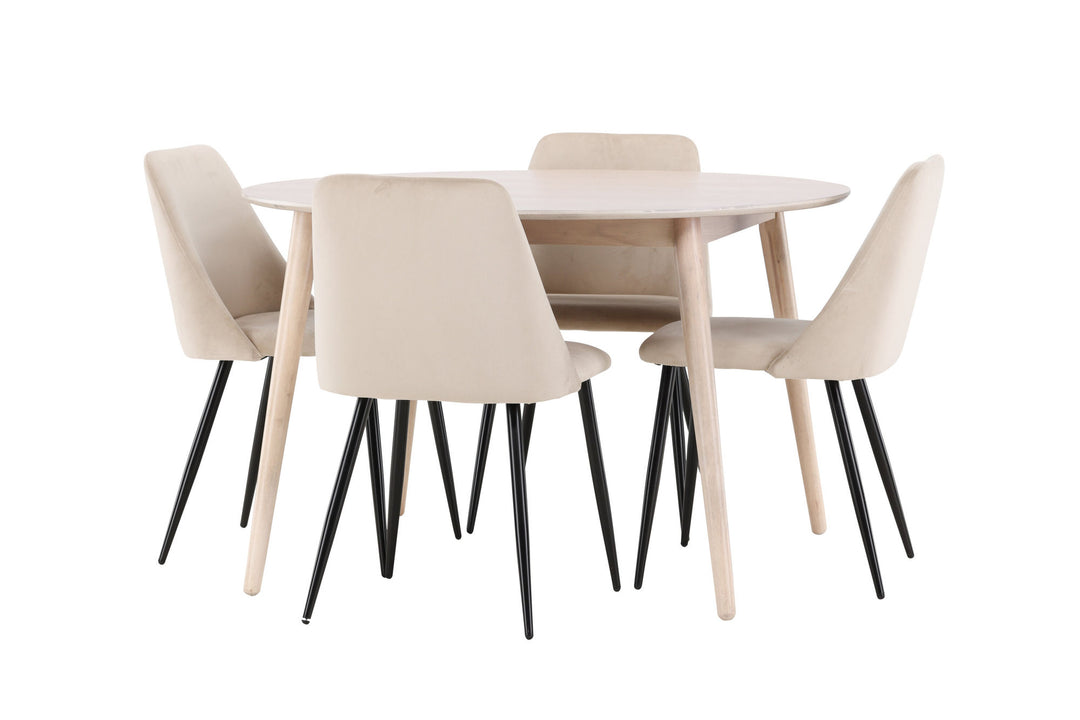 Venture Home Flora Table - Whitewash with 4 Night Chair - Black / Beige