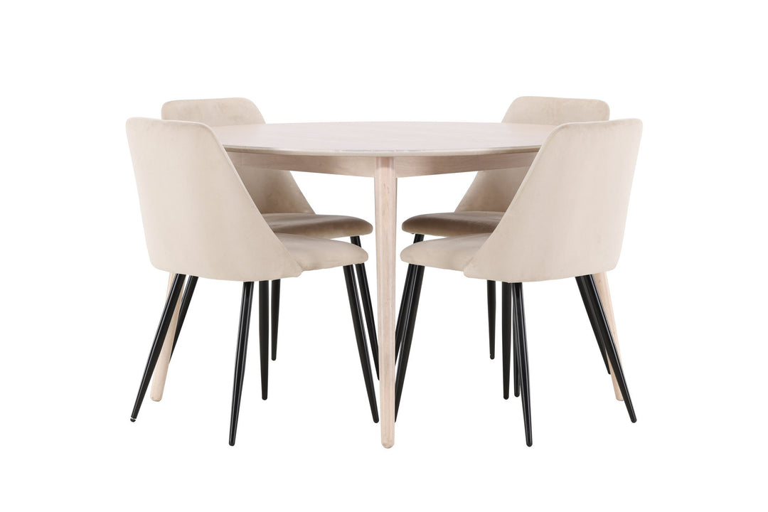 Venture Home Flora Table - Whitewash with 4 Night Chair - Black / Beige
